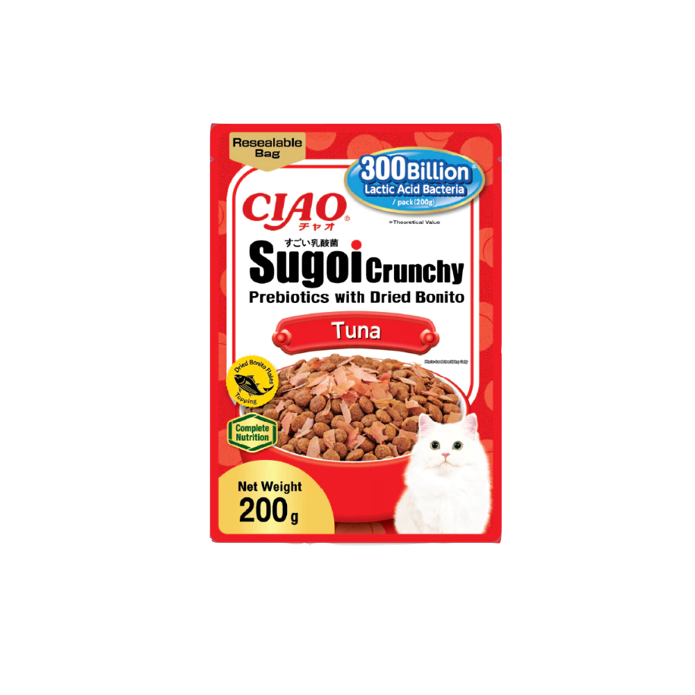 อาหารแมว CIAO SUGOI CRUNCHY 200 กรัม พร้อมท็อปปิ้งคัทสึโอะบูชิ