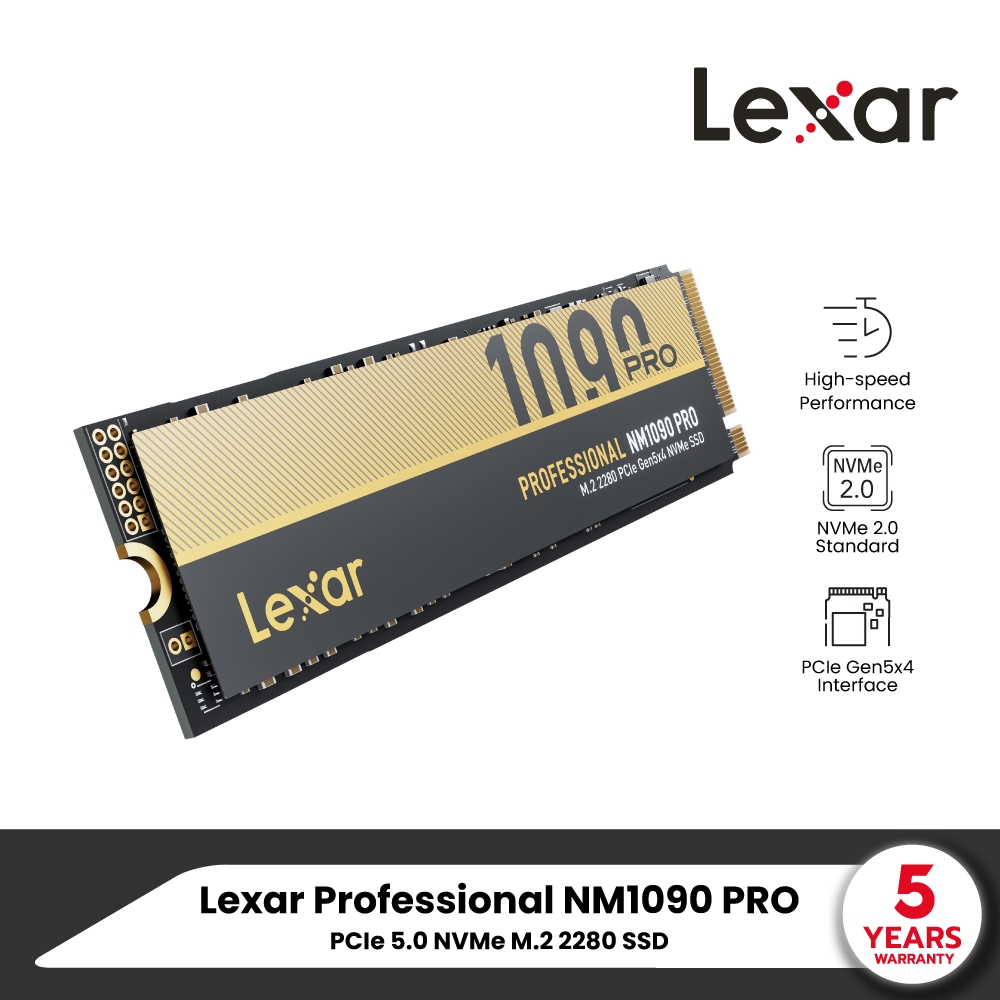 Lexar Internal SSD NM1090 Pro PCIe G5x4 4TB (เอสเอสดีภายใน) Read 14,000MB/s, Write 13,000MB/s (LNM10