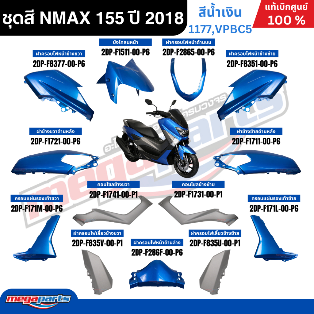 ชุดสีทั้งคัน Yamaha NMAX  155 ปี 2018 สีน้ำเงิน (1177,VPBC5) เอ็นแม็กซ์ แท้เบิกศูนย์ยามาฮ่า (Megapar