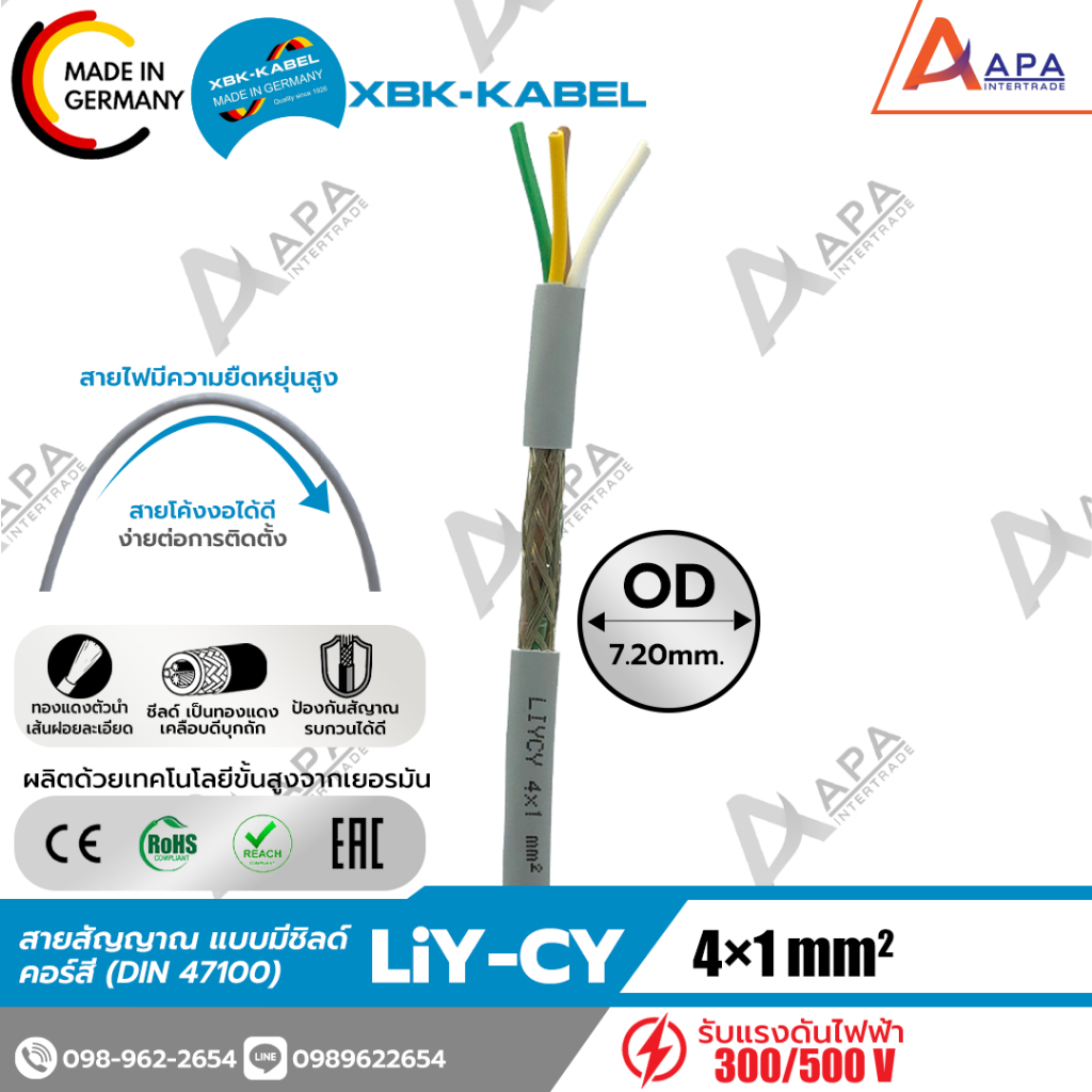 LiYCY 4x1sq.mm XBK Kabel สายสัญญาน แบบมีชิลด์ ( 50 เมตร และ 100 เมตร)