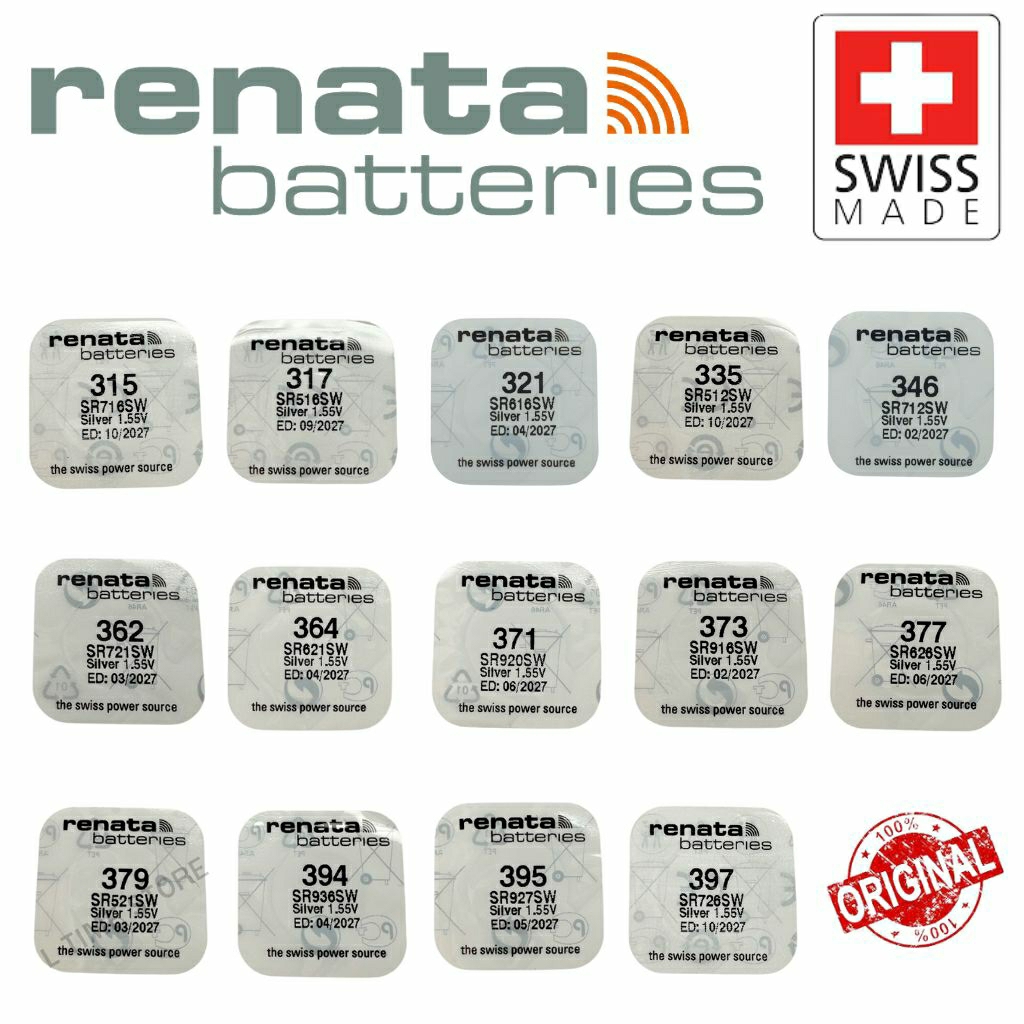 Renata ถ่านกระดุม 315,317,321,335,346,362,364,371,373,377,379,394,395,397 SWISS แท้ แบ่งขาย 1ก้อน