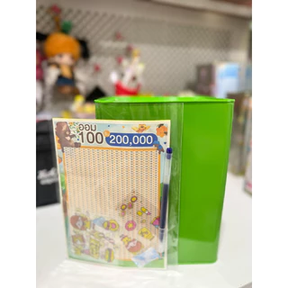 กระปุกออมสินปี๊บ 23 cm (สีเขียวเหนี่ยวทรัพย์) ตารางออม 2 แผ่น ซองกันชื้น สติกเกอร์ ปากกา