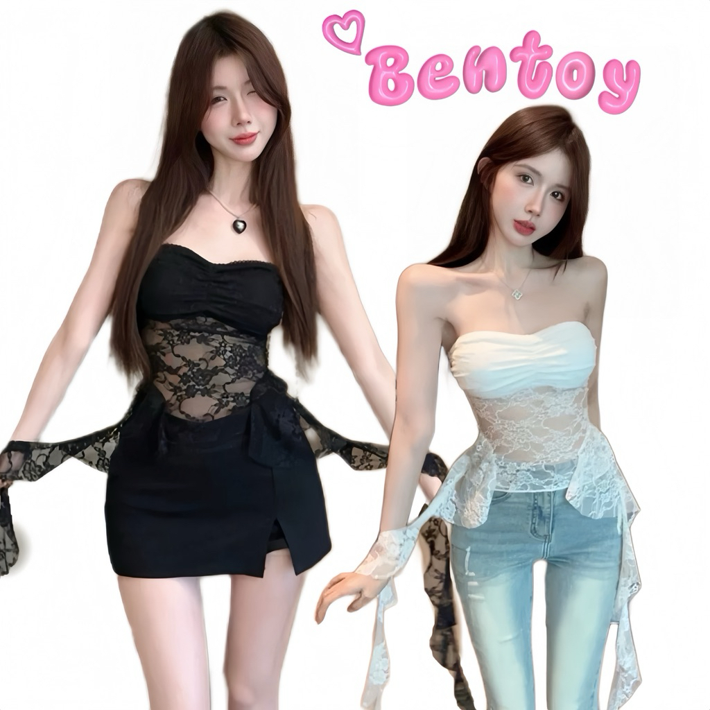 Bentoy(bratop688)เกาะอกลูกไม้ ฟองน้ำในตัว ดีเทลแต่งลูกไม้ยาวสองข้าง เซ็กซี่ รัดรูป สวยมาก