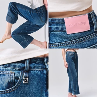 [Trendyลด25%] CHUUCHOP - (XS-6XL) Tyler jeansกางเกงยีนส์ทรงตรง เอวสูง ขาพับ ผ้านิ่ม ใส่สบาย ลุคมินิมอล (C8403)