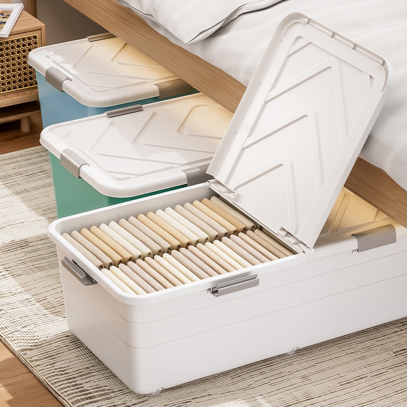 NeatBox กล่องเก็บของ 【89 ถึง 108 ลิตร】พลาสติกแข็ง พร้อมล้อเลื่อน พร้อมฝาปิด พับเก็บได้ กนั่งได้