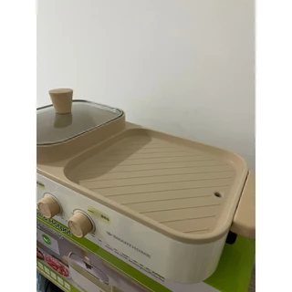 SMARTHOME เตาปิ้งย่างบาร์บีคิว SM-EG1603 สีครีม รุ่นใหม่ กำลังไฟ 1600w (รับประกัน 3 ปี) เตาย่างทรงเหลี่ยม หม้อสุกี้ชาบู