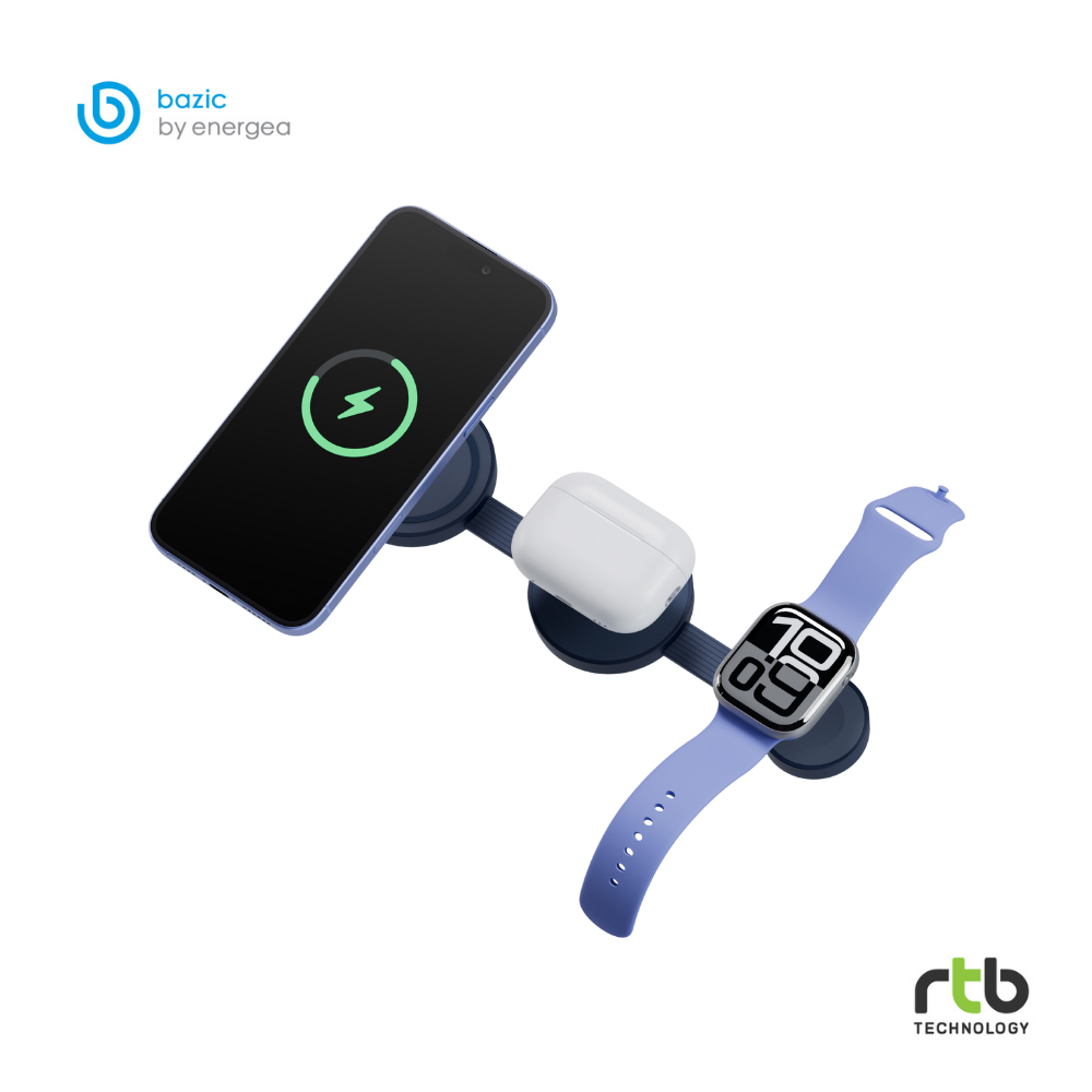 Bazic GoMag Trio 2 แท่นชาร์จ แม่เหล็ก ไร้สาย พับได้ ใช้เป็นขาตั้งได้ 3 In 1 Magnetic Wireless Charger