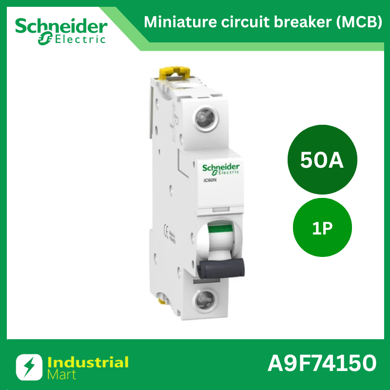 Schneider A9F74150 MCBActi9 iC60N C-Curve,400VAC,1P 50A 10kA