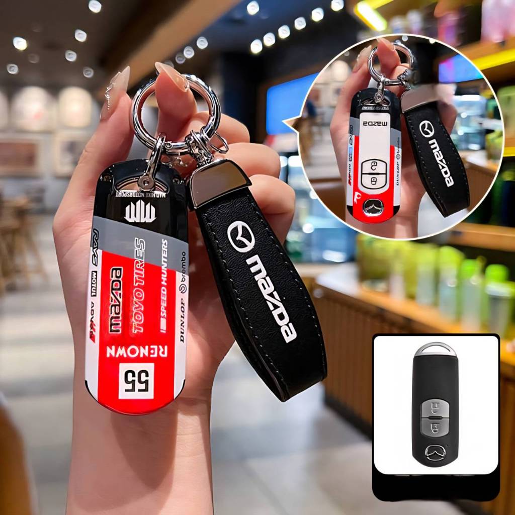 เคสรีโมทรถ Mazda 2 , 3 CX 8 ปุ่มหน้า  ลาย Sport ด้านในกันกระแทกปิดปุ่ม TPU ดำ กดได้ Sport Key ABS Key