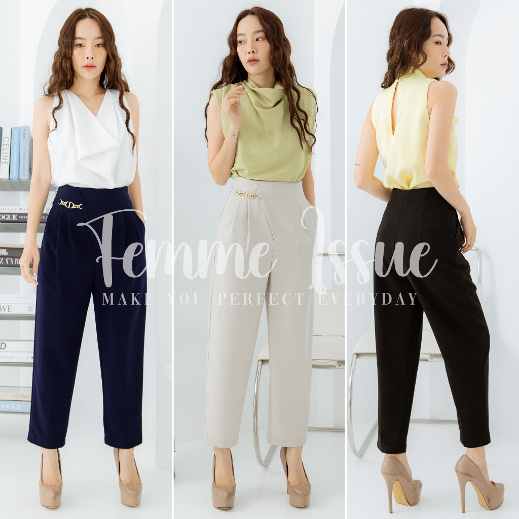 FEMME ISSUE ⭐️กางเกงขาเดฟ9ส่วนสไตล์ทำงาน ลำลอง เกรดพรีเมียม แต่งอะไหล่อย่างดี #1539⭐️  สินค้าขายดี