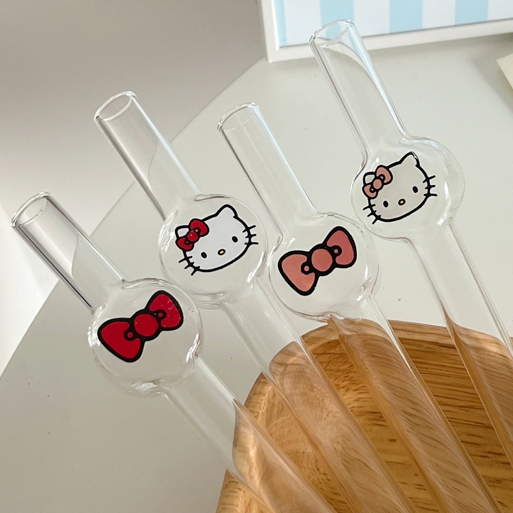 [พร้อมส่ง] 🐱~🎀 hello kitty bubble glass straw หลอดแก้ว ลายคิตตี้