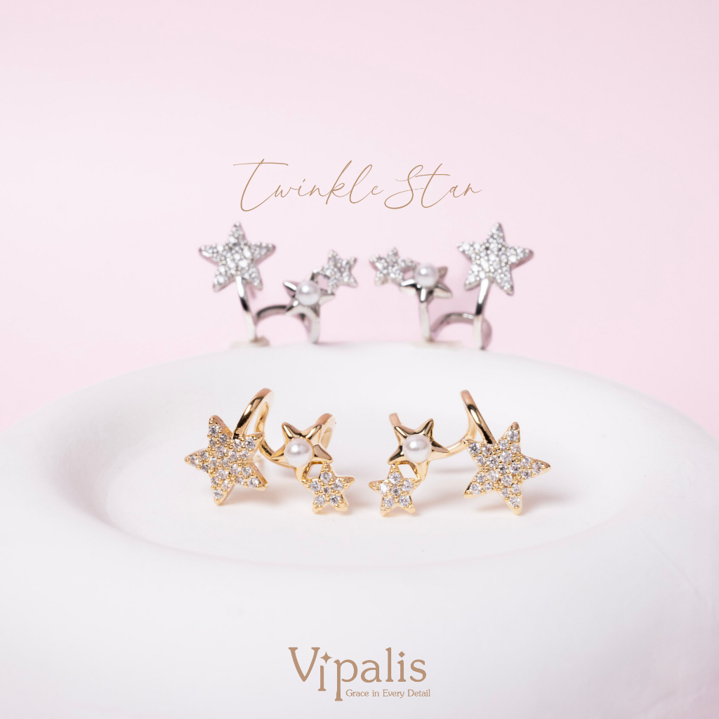 925 Silver Twinkle Star Pearl Earrings | ต่างหูดาวคู่ ประดับไข่มุก ก้านเงินแท้ พร้อมส่ง