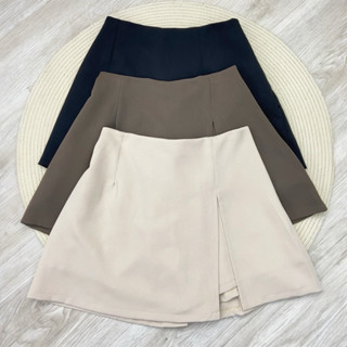 /OY/ กระโปรงสาวอวบ ไซส์เอว32-42 ผ่าด้านหน้า มีซับกางเกง ซิปข…