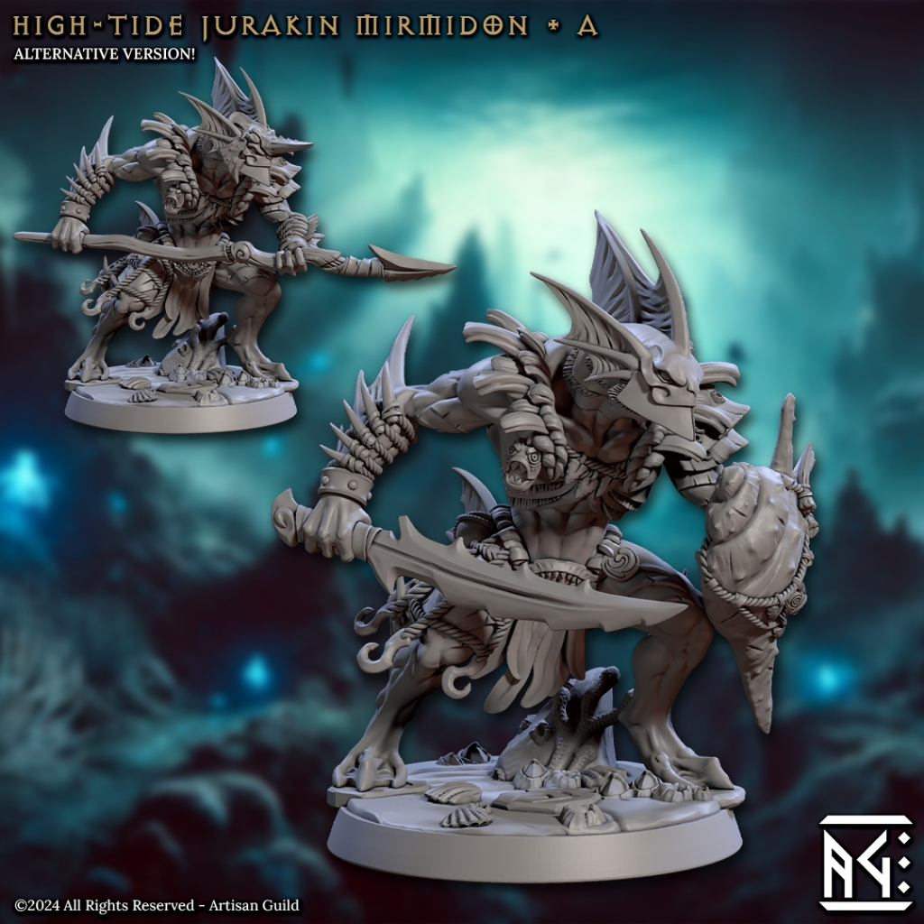 High-Tide Jurakin Mirmidon A - Mirmidons of the Death-Tide - Humanoid Sahuagin / 32mm scale 3D print
