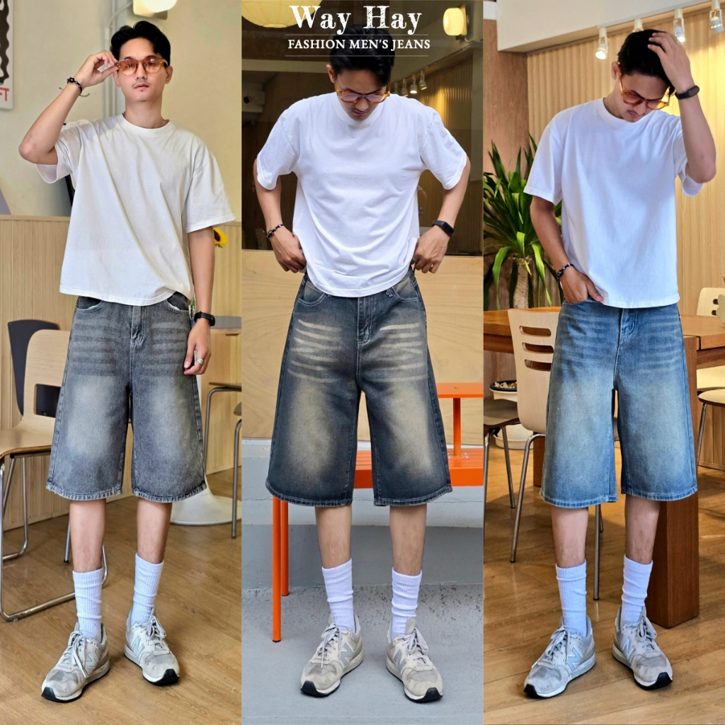 3 สี Short Jeans กางเกงยีนส์ ทรงหลวม สไตล์เกาหลี แฟชั่น สำหรับผู้ชาย