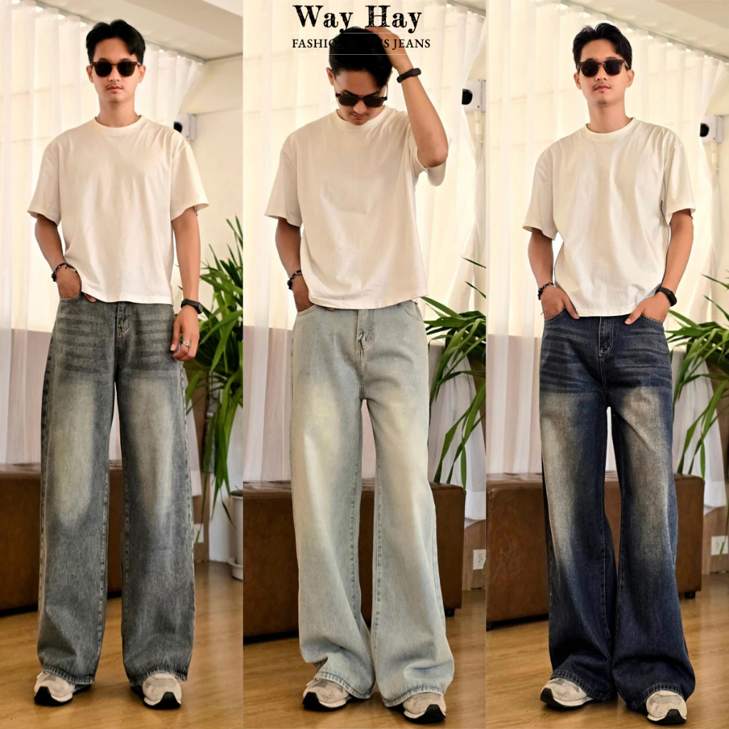5 สี BAGGY JEANS กางเกงยีนส์ คุณภาพสูง ผลิตจากผ้ายีนส์แท้ หนานุ่มสวมใส่สบาย ทรงขากระบอกกลาง