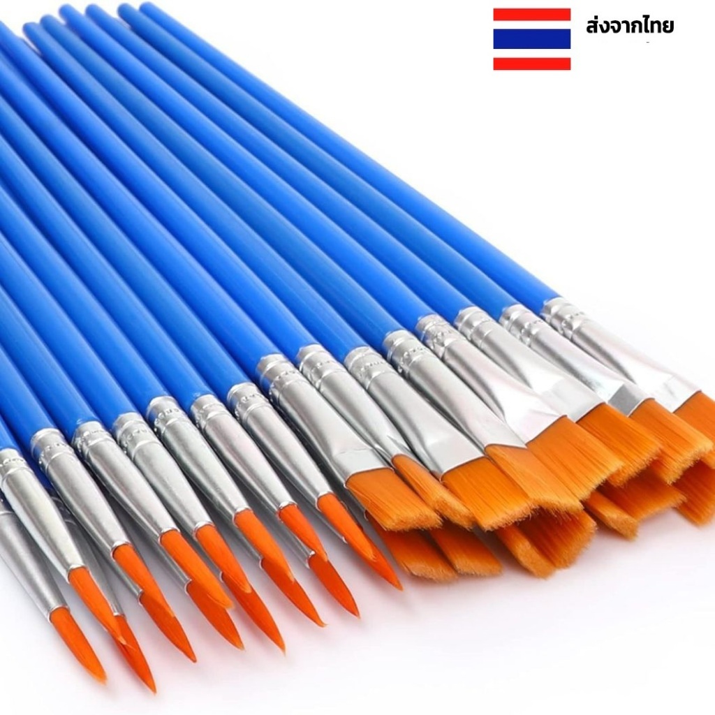 พู่กัน 2 แบบ หัวกลม พู่กันแบน พู่กันเล็ก สำหรับสีอคริลิค สีน้ำ ในไทยพร้อมส่ง