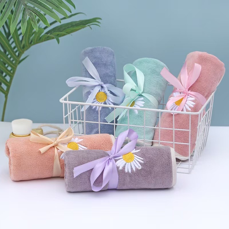 N8 ผ้าเช็ดผม ผ้าเช็ดหน้า ลายดอกเก๊กฮวย ผ้าไมโครไฟเบอร์ มี 6 สี ขนาด 33x73ซม.