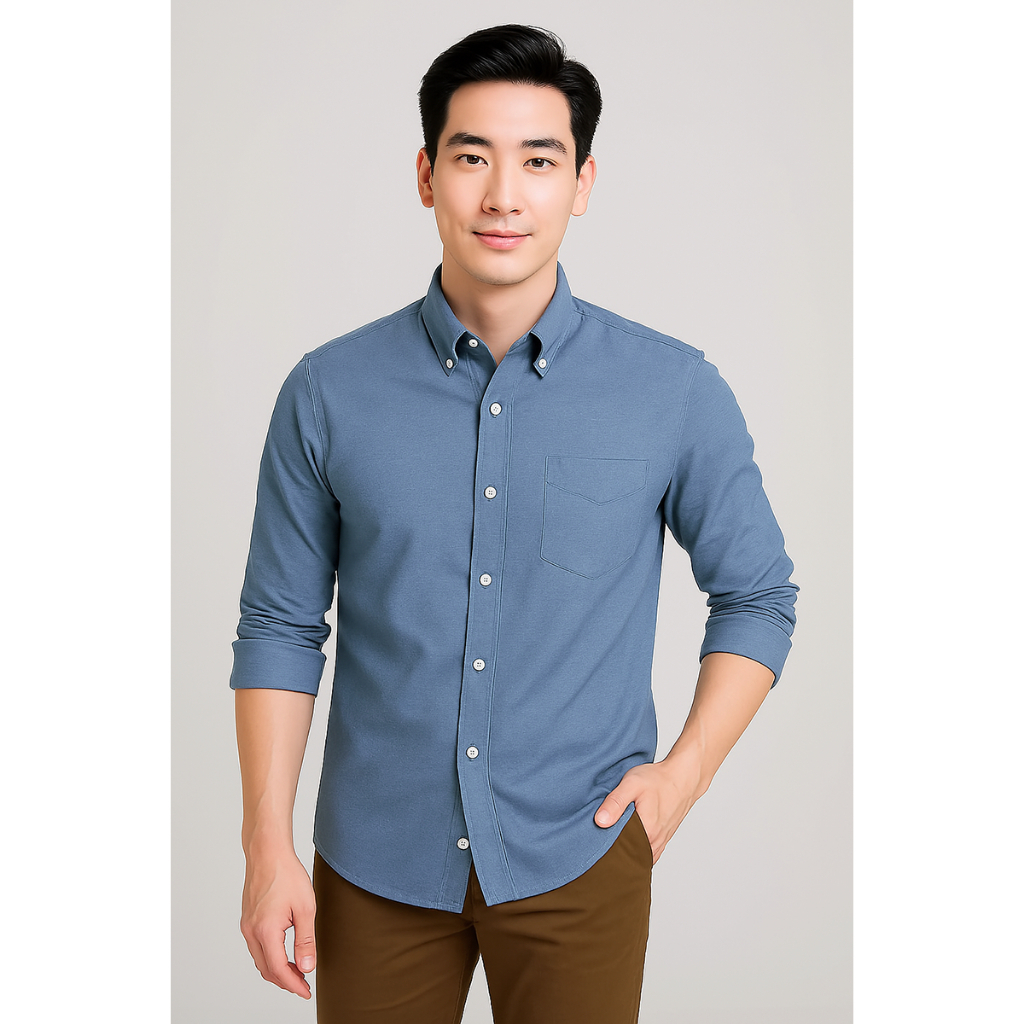 UrbanSNAPS "WEEKDAY SHIRT"Oxford Slimfit Long-Sleeve Chambray Blue (เสื้อเชิ้ตแขนยาว สีฟ้าแชมเบรย์) รหัส M-SH025LNV