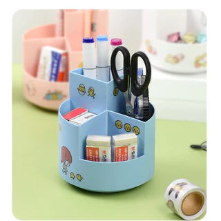 360° ที่ใส่ปากกาหมุน,เครื่องเขียนออแกไนเซอร์ 4-ตาราง แปรงแต่งหน้า,ความจุขนาดใหญ่ปากกาดินสอออแกไนเซอร์โรงเรียนสํานั