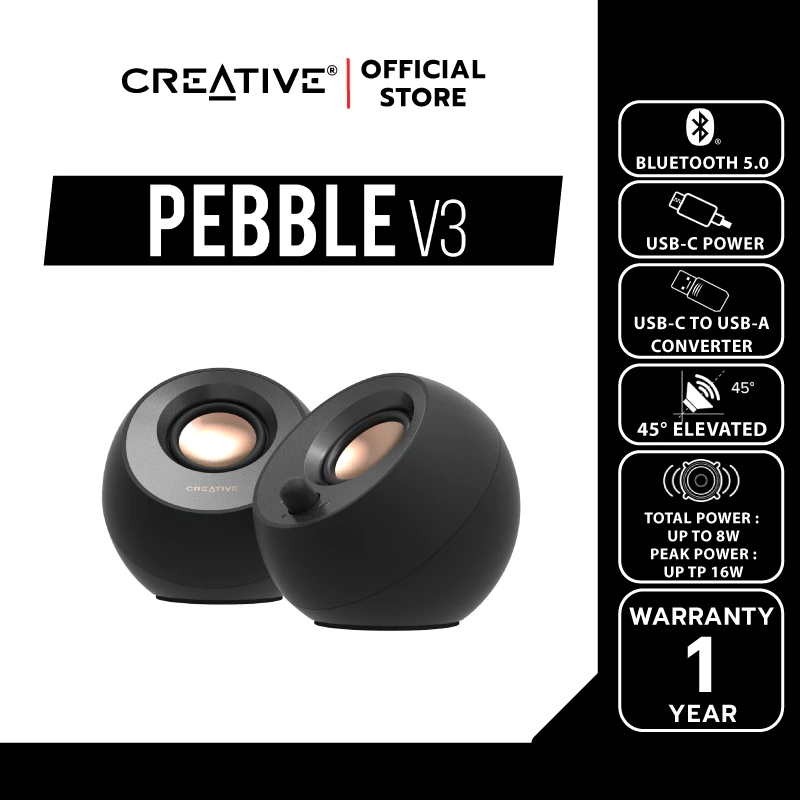 CREATIVE SPEAKER Pebble V3 (Black-สีดำ) ลำโพงสไตล์มินิมอล รองรับ USB-C / บลูทูธ thumbnail 3