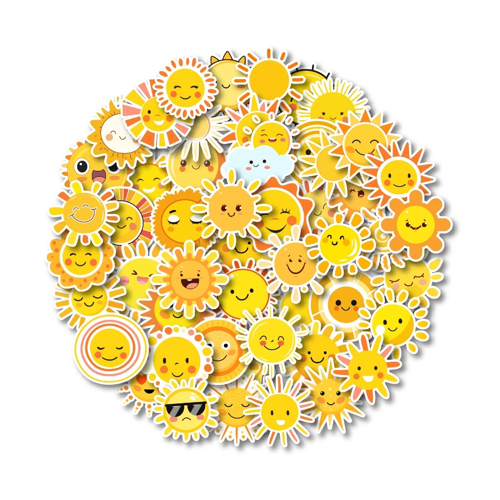 50 ชิ้นการ์ตูนน่ารัก Sun Emoji สติ๊กเกอร์กันน้ำ