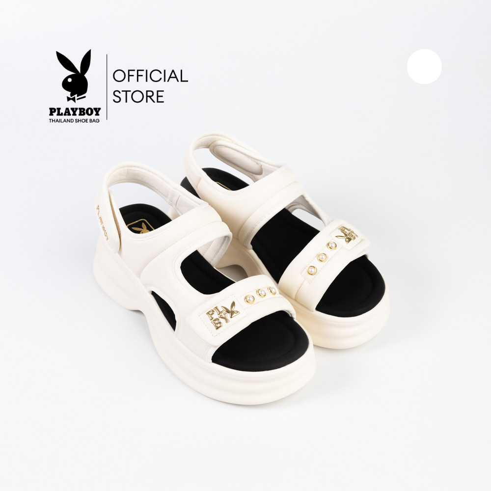 PLAYBOY รองเท้าแตะรัดส้น รหัส ST-H253C1216  ดีไซน์บุนวม โลโก้สีทอง ตกแต่งมุก สี 