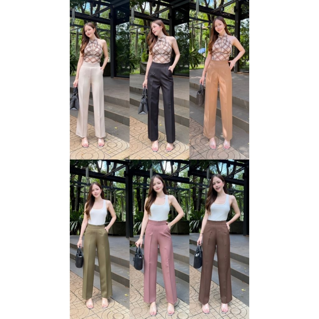 [G9] New กางเกงทรงขากระบอกกลางซิปหลัง เอวสูง ผ้าไมโคร เกรด Premium (S-3XL)