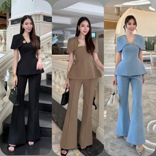 Shimmer พร้อมส่งสีดำครบไซส์ /ชุดเซ็ตเสื้อปกไหล่คลุม+กางเกงขา…