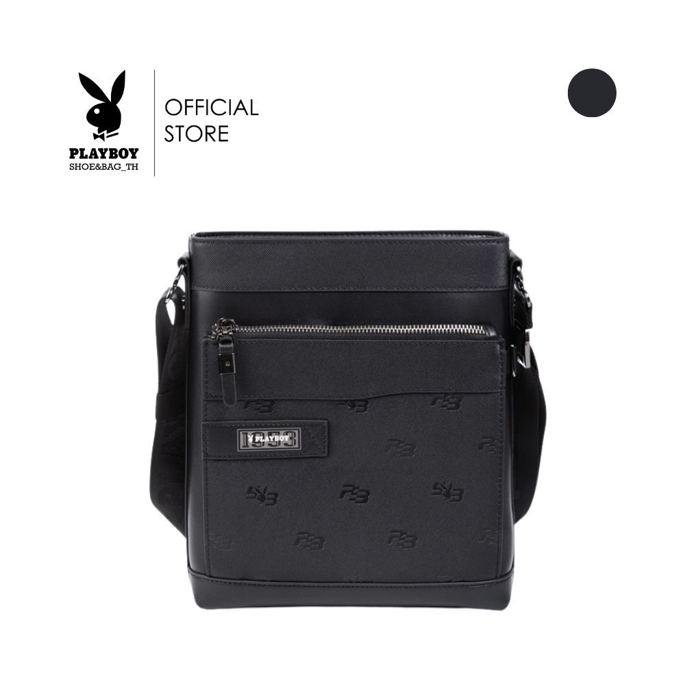 PLAYBOYรุ่นCipher Bag กระเป๋าสะพายข้างผู้ชาย รหัส ST-B252PBM312-BKดีไซน์ทรงเเมสเซนเจอร์หนังปั้มโลโก้ PB สีMidnight Black
