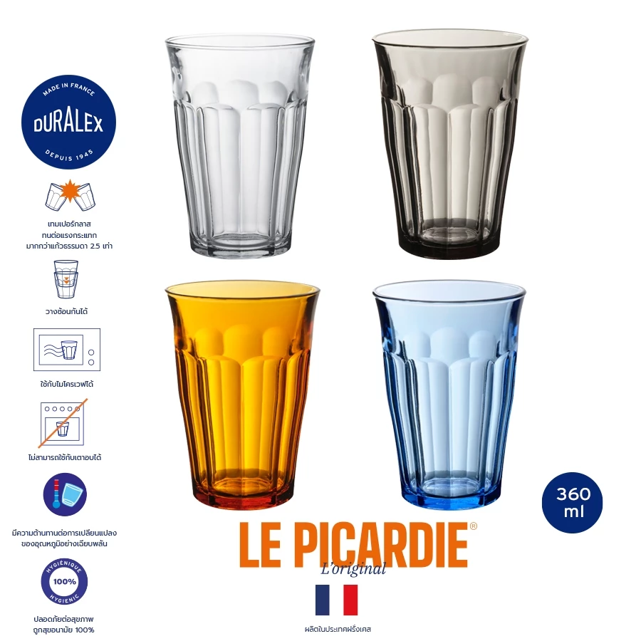แก้วน้ำ Duralex Picardie 360 ml แก้วกาแฟ เบียร์ tempered glass