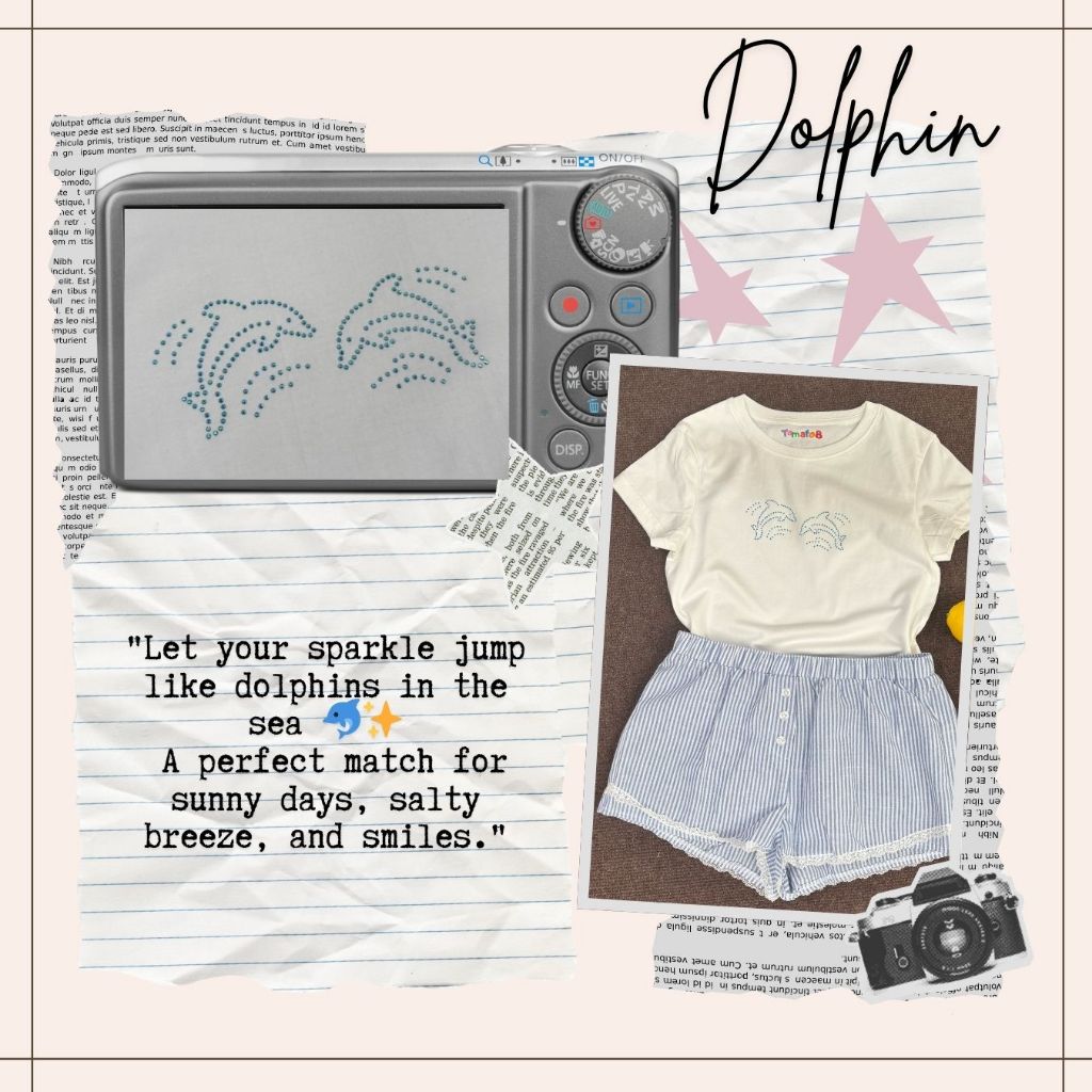 [Tomato8] Baby Tee ปักเพชร ลาย Twin Dolphin✨🐬