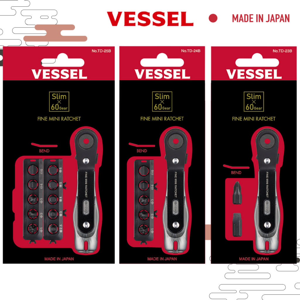 VESSEL ไขควงฟรีขันที่แคบ 60T คอ 45 องศา No.TD-23B, TD-24B, TD-25B