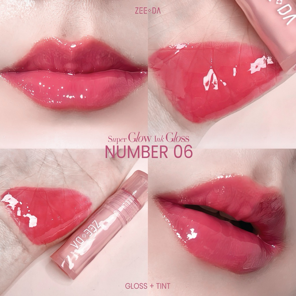 Zeeda super glow ink gloss #06 เป็นลิปกลอสที่ให้สีติดทนนาน ฉ่ำวาวขั้นสุด บำรุงริมฝีปากนุ่มชุ่มชื้น