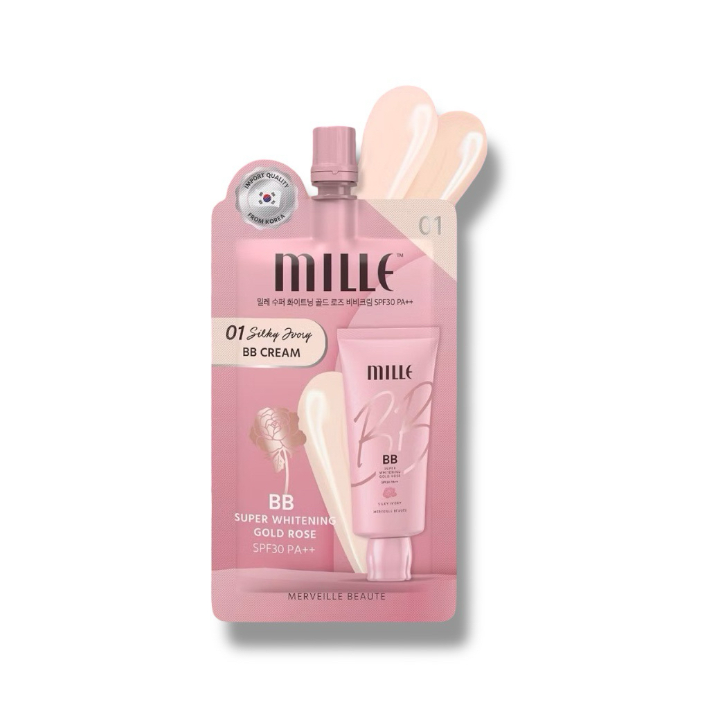 (1ซอง)มิลเล่บีบีครีม ผิวเนียนกริบ ปกปิดMILLE SUPER WHITENING GOLD ROSE BB CREAM SPF30 PA++