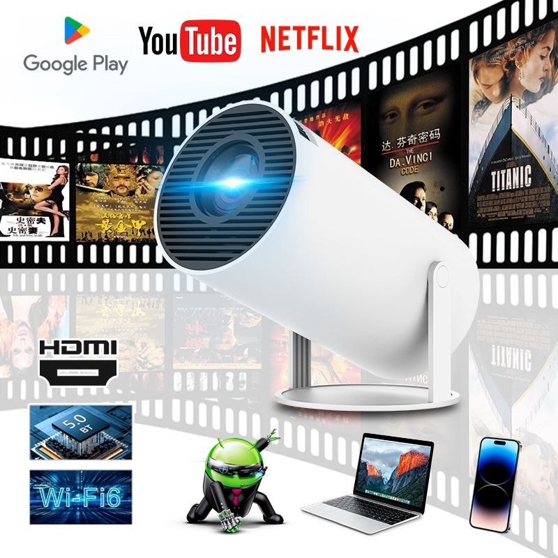 HY300 โปรเจคเตอร์ 1080P 4K มินิโปรเจคเตอร์ Projector Android 13 5G WIFI บลูทูธ รองรับการมิเรอร์หน้าจอ เชื่อมต่อกับมือถือ