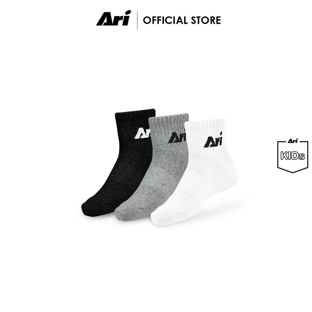 ARI DAILY KIDS QUARTER SOCKS - BLACK/GREY/WHITE (AHW1406-01) ถุงเท้าเด็ก อาริ แพ็ค 3 สีดำเทาขาว