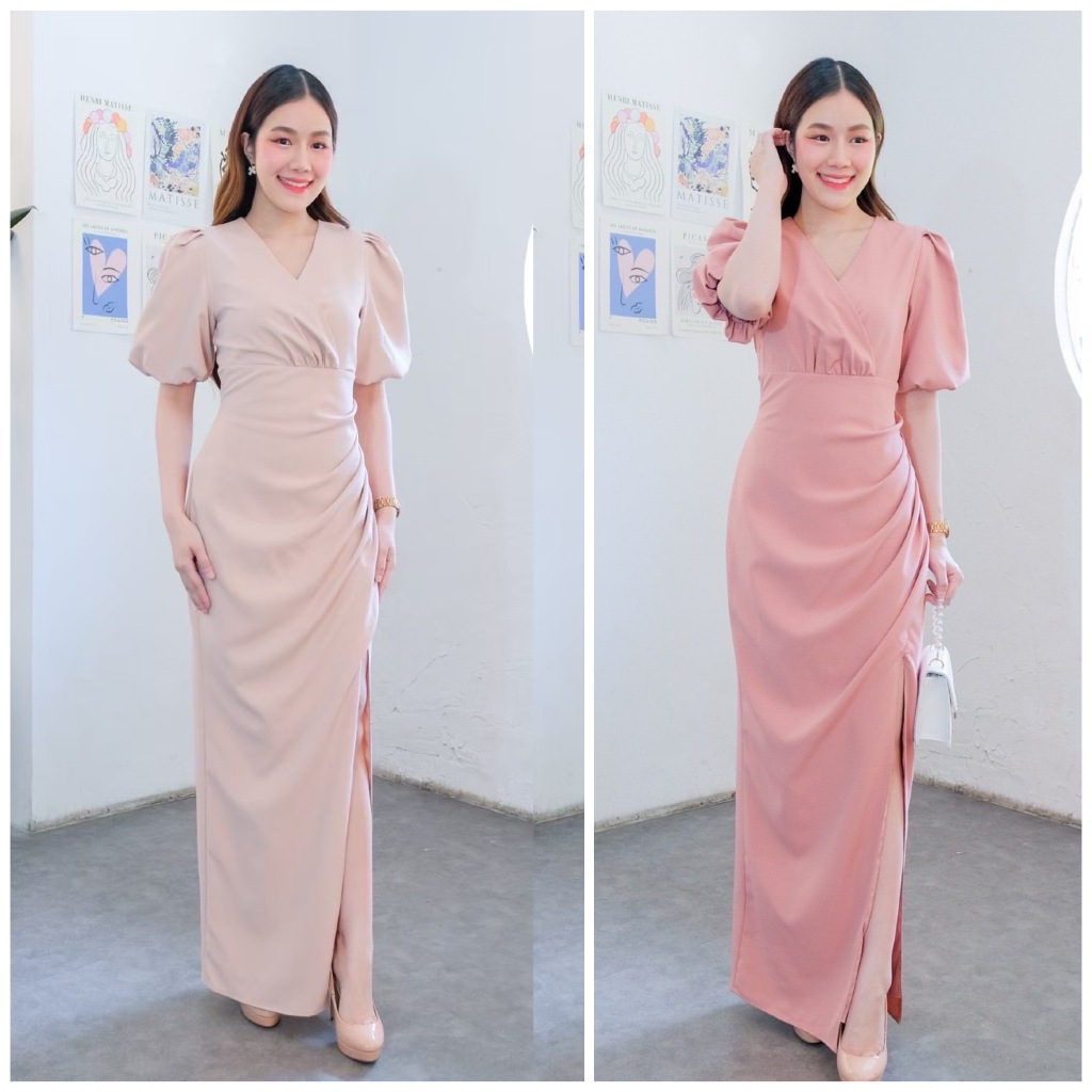 FN4111  ราตรียาวออกงานเกาหลี มินิมอล ชุดไปงานแต่ง ชุดออกงาน เดรสเพื่อนเจ้าสาว [LUXURY707]