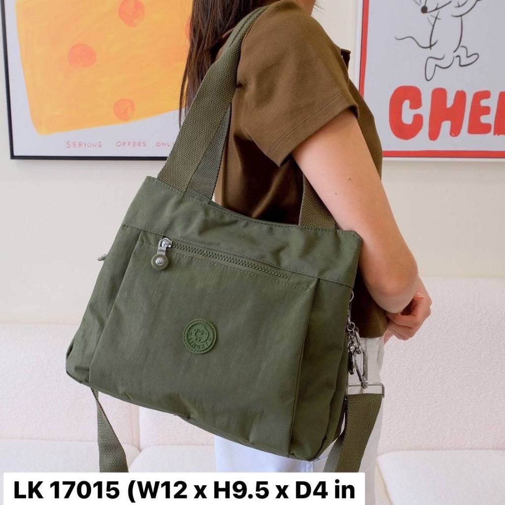 LK กระเป๋าสะพายผ้าร่ม 5 ช่องซิป รุ่น LK-17015 ทรงถือ+สะพายไหล่ ไซส์ 12" น้ำหนักเบา กันละอองน้ำ มี 6 สีให้เลือก