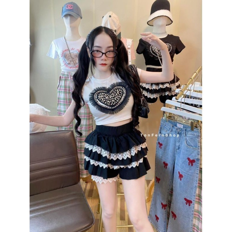 GN พร้อมส่ง เสื้อครอปรุ่นเป๊ะติดอะไหล่เพชรแน่นๆสวยอลังใส่แมทได้หลายลุคผ้าเนื้อดีใส่หน้าร้อนสบายผ้ายูนิโคล งานป้ายy.p.y ราคา ถูกที่สุด ดีลบีเคเค แกลเลอรีภาพที่ 8