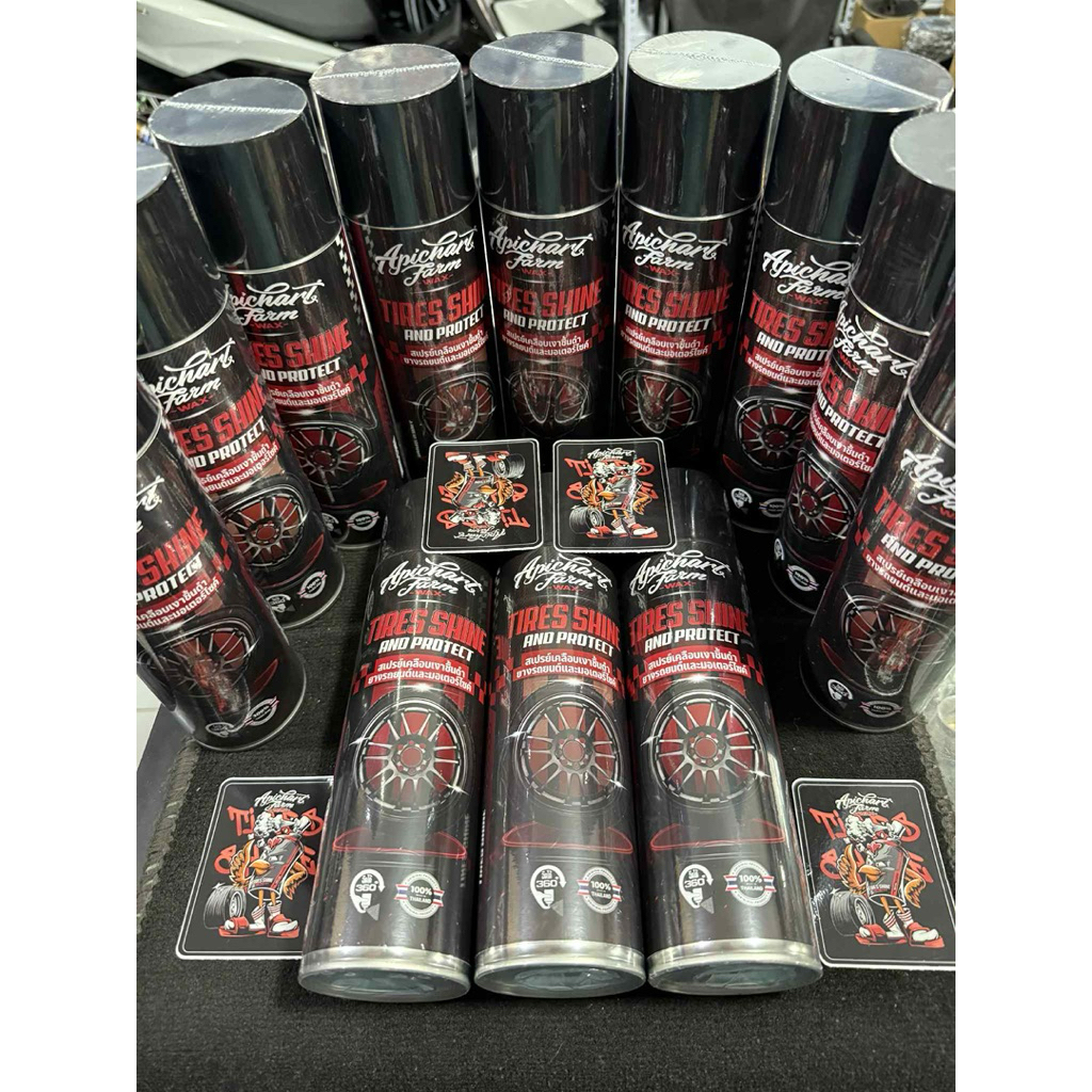 สเปย์เคลือบเงา-อภิชาติฟาร์ม_เคลือบเงาชิ้นดำและยางรถ_ล้อรถ มอเตอร์ไซค์_Apichartfarm_Wax✨