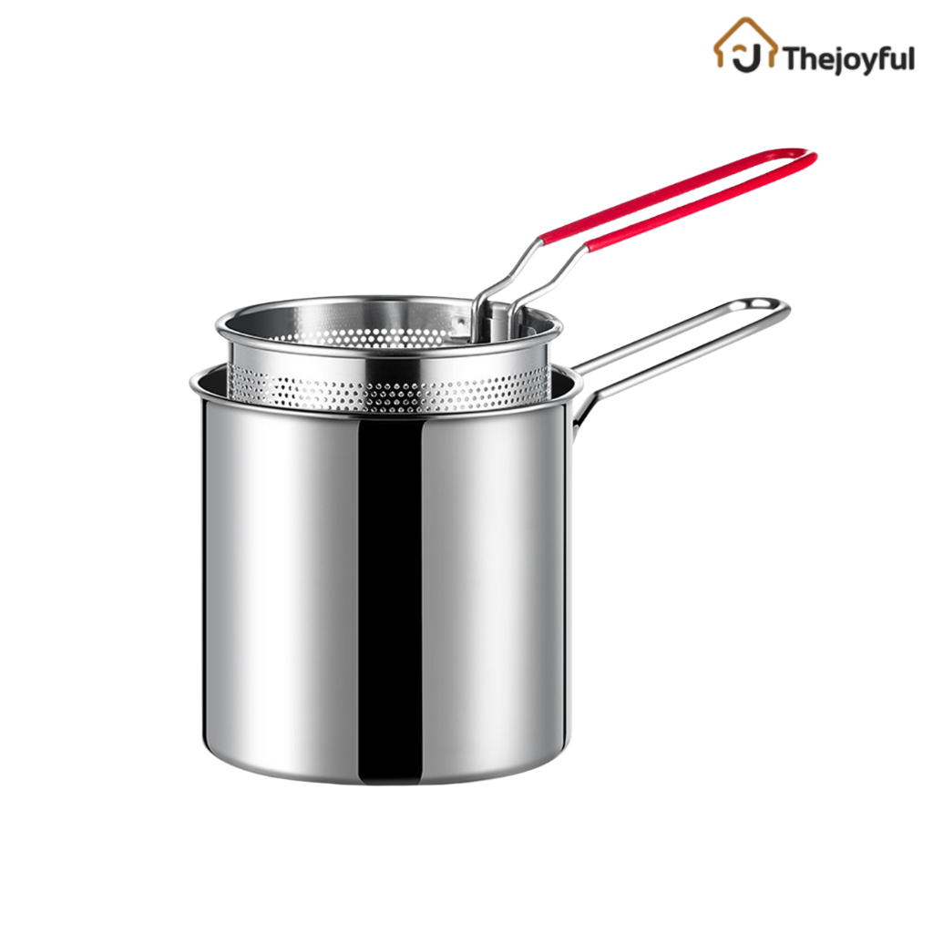 Thejoyful หม้อกรองน้ำมัน ที่กรองน้ำมัน หม้อทอด หม้อทอดสแตนเลส Oil filter pot สแตนเลส ทนความร้อน มีด้ามจับ 1.2L 1.7L