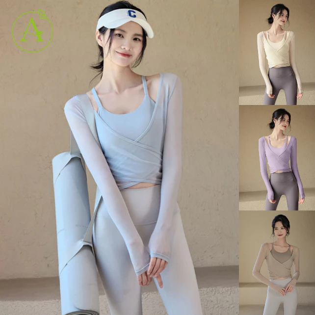 ✨เพิ่มสีใหม่✨ArayaLady เสื้อโยคะ 2 in 1 เสื้อคลุมบราแขนยาวผ้าซีทรู+สปอร์ตบราสายเดี่ยว DZMC07301 / JYMC221