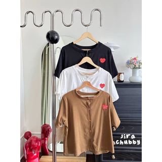 (ส่วนลดvideo/มีส่งด่วน!⚡️) Sweet Girl♥️(JR) เสื้อคอกลม ผ้ายูนิโคล่ปักหัวใจแดงสาวอวบไซส์ใหญ่ ยืดเยอะนิ่มมาก (อก-60)
