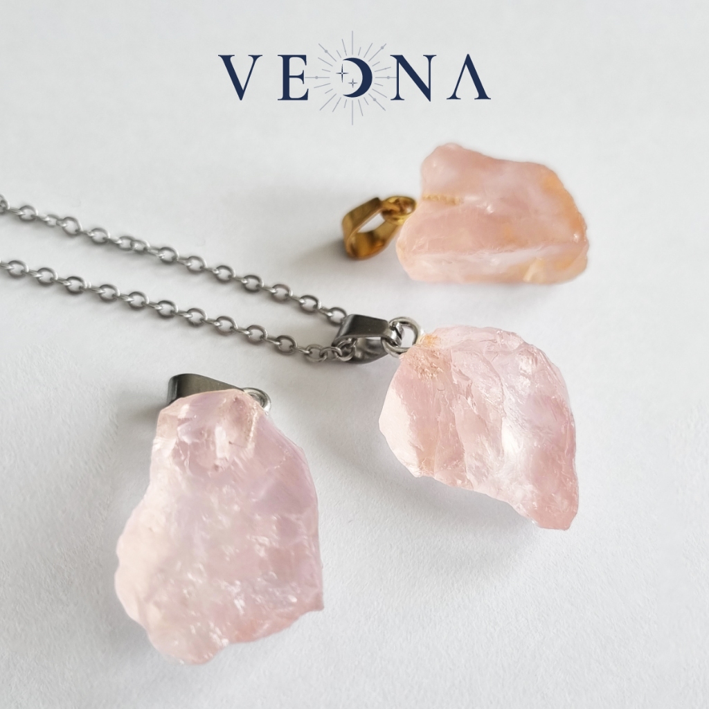 จี้หิน Rose Quartz หินแท้ | สร้อยคอสีชมพูแห่งความรัก | เลือกชิ้นได้ (แถมสร้อยฟรี)