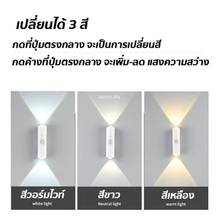 ไฟกลางคืนเซนเซอร์อัจฉริยะ LED เปลี่ยนได้3สี ลดเพิ่มแสงได้โคมไฟติดผนังเซนเซอร์ ชาร์จUSB ติดผนังไร้สาย