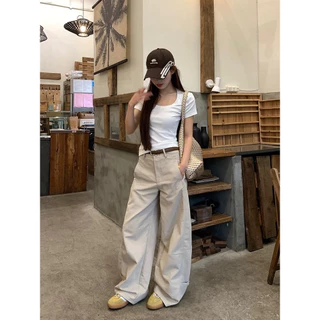 พร้อมส่ง เสื้อยืดสีทึบสไตล์เกาหลีทรงเข้ารูปและใช้งานได้หลากหลาย เสื้อยืดแขนสั้นผ้าไหมน้ำแข็งผู้หญิง