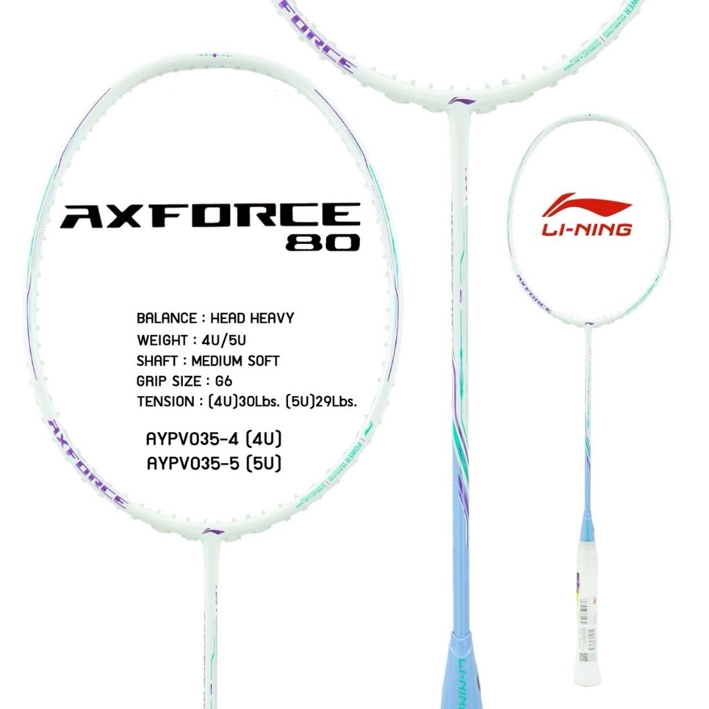 Li-Ning ไม้แบดมินตัน รุ่น Axforce 80 light 4U/5U เอ็น+กริป+ถุงผ้า แท้ 💯%