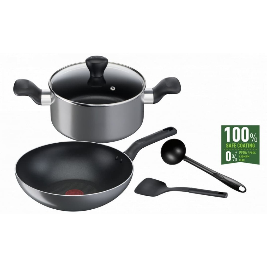 Tefal Cooking Ally  เซ็ตเครื่องครัว 5 ชิ้น : กระทะก้นลึก 28 ซม. + หม้อ 2 หู 20 ซม. + กระบวย + ตะหลิว