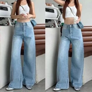 📌919JEANS📌ฟอกสนิม ทรงสวย ทรงขากระบอก สายฝอ กางเกงยีนส์ เอวสูงกระบอกตรง